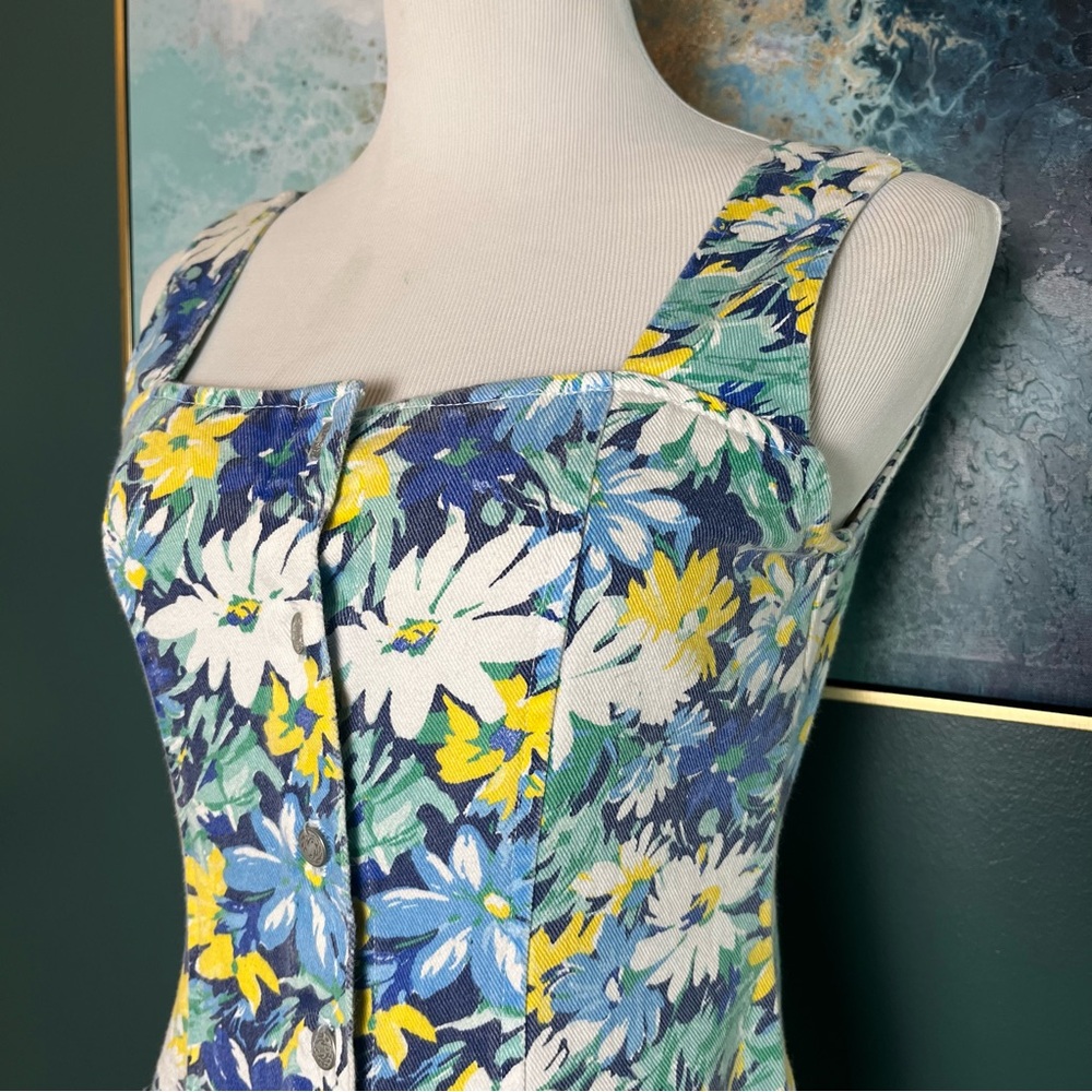 90’s Sleeveless Floral Denim Dress